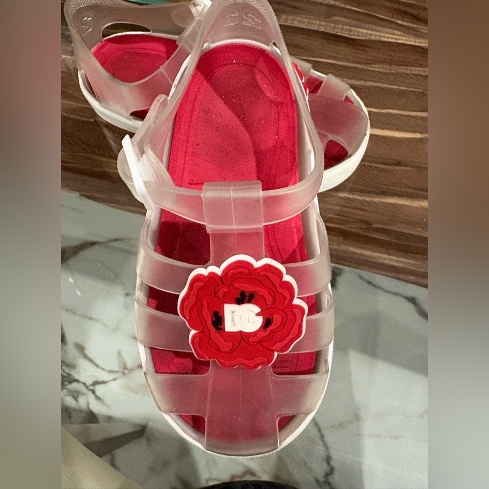 Dolce & Gabana Kids Jelly Sandals with Red Flower Accent